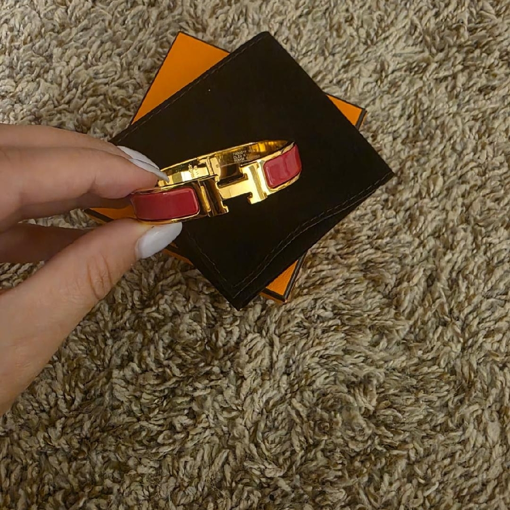 Hermes Gold and Red Enamel Bracelet